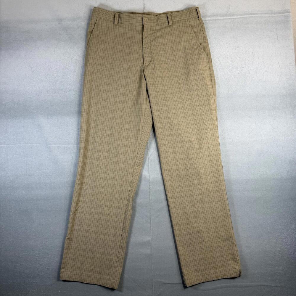 Nike Golf Pants Mens 34x32 Tan Plaid Tech Dri Fit Straight Tour Performance
